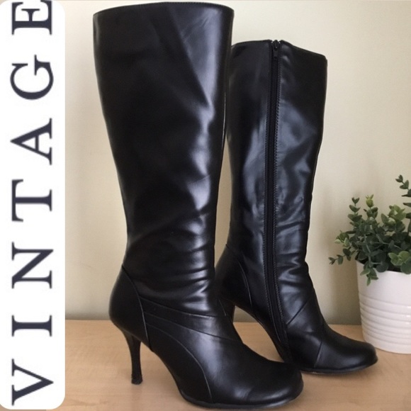 SPRING Shoes - Vintage Black Leather Over the Knee Stiletto Boots